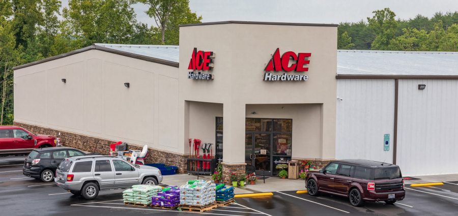 Bethlehem, NC, USA-June 5, 2019: A local Ace Hardware, a branch of an American hardware retailers' cooperative, the world's largest, and based in Oak Brook, ILL.