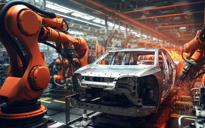 Robotic assembly line in an automotive factory