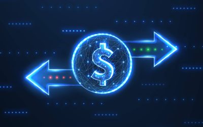 Dollar with Two left right arrows with green and red dots. Data receive, Digital money send, Currency exchange sign. Web trade symbol. File backup, logistic move, big change logo. Outline icon design