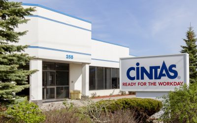 Newmarket, Ontario, Canada - May 23, 2020: Cintas building in Newmarket, Ontario, Canada. Cintas is an American company provides specialized services to businesses.