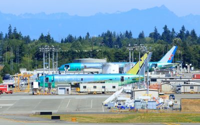 Everett, USA - July 27, 2014: Aircrafts already assembled at the Boeing Plant in Everett, Washington State, last Sunday July 27th, are show here with the vinyl coat on the body before painting completely and getting the final touches prior receiving the customers to pick up their order