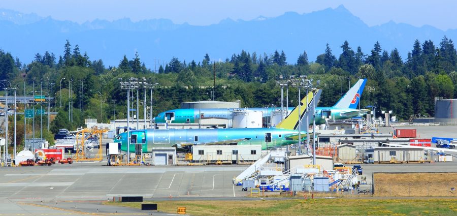 Everett, USA - July 27, 2014: Aircrafts already assembled at the Boeing Plant in Everett, Washington State, last Sunday July 27th, are show here with the vinyl coat on the body before painting completely and getting the final touches prior receiving the customers to pick up their order