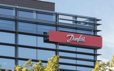Utica, NY - Jul 3, 2025: Close-up view of Semikron Danfoss building, is a key tenant in SUNY Poly's Quad C building and is the site of semiconductor processing research, education & training center