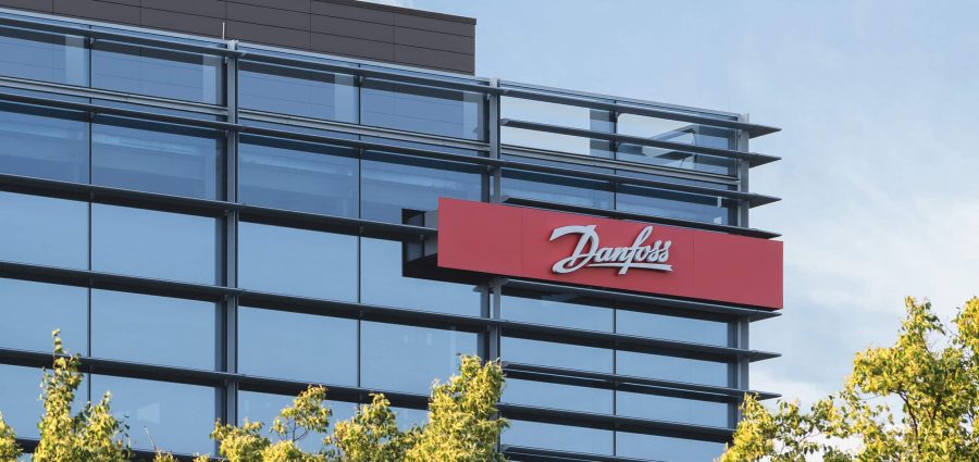 Utica, NY - Jul 3, 2025: Close-up view of Semikron Danfoss building, is a key tenant in SUNY Poly's Quad C building and is the site of semiconductor processing research, education & training center