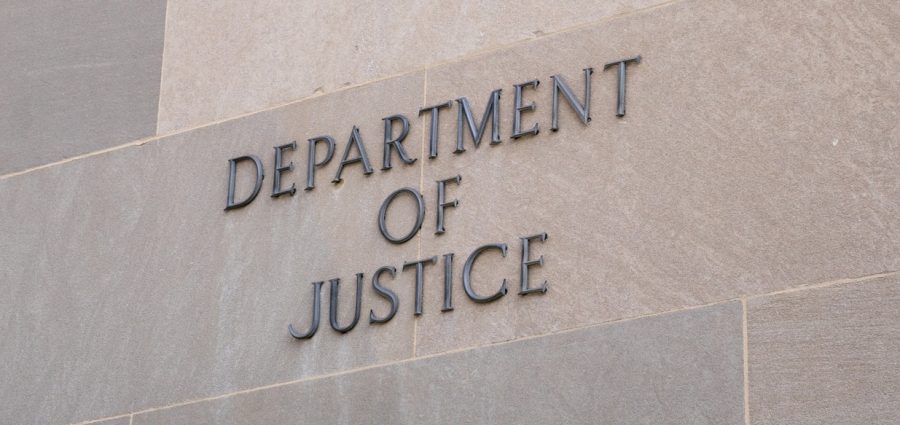 Sign at the United States Department of Justice in Washington, DC