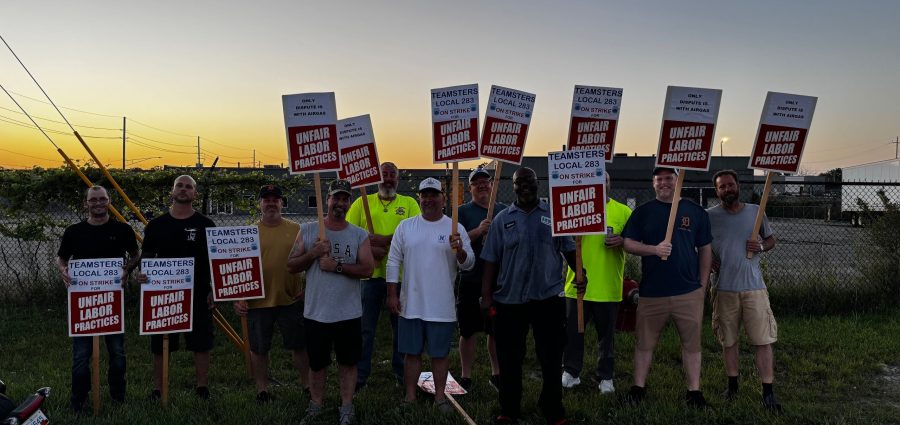 Lead photo: Teamsters union workers on strike at an undisclosed Airgas location. (Teamsters photo).