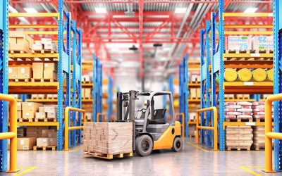 Warehouse with variety of timber for construction and repair. Delivery concept. 3d illustration