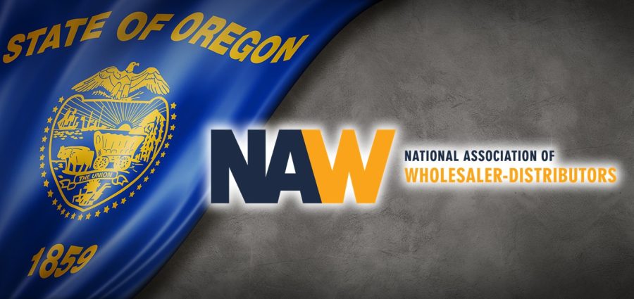 Oregon flag on concrete wall banner, USA. 3D illustration