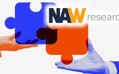 Colorful collage. Hands holding orange and blue puzzle pieces representing corporate merger. Concept of digital transformation, strategic integration, teamwork, and business process design.