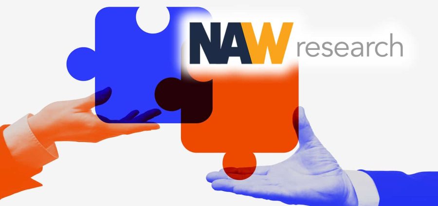 Colorful collage. Hands holding orange and blue puzzle pieces representing corporate merger. Concept of digital transformation, strategic integration, teamwork, and business process design.