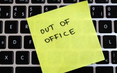 Vacation needed. Holiday office message on laptop. Out of office