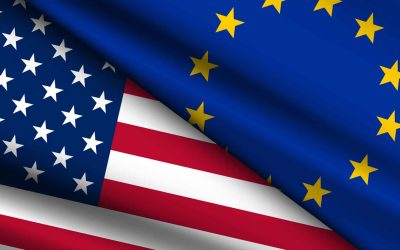 High Quality background with Two Flags of EU and USA