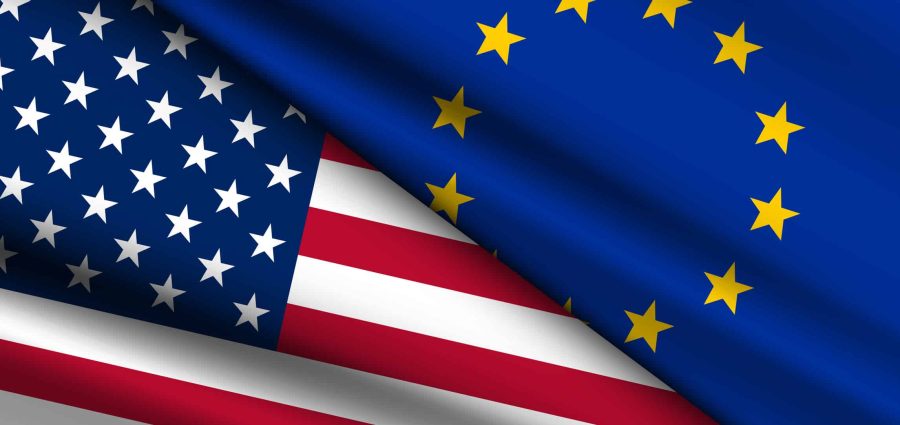 High Quality background with Two Flags of EU and USA