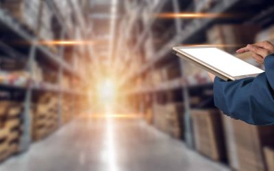 Factory worker using application on smart tablet to operate automation for modern trade. Import and export the shipping cargo of global logistic.