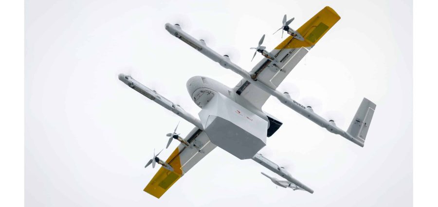 A Wing drone operated through DoorDash flies from a Lowe’s store in Matthews, N.C., on Wednesday, September 23, 2026, as part of the retailer’s drone delivery service. (Nell Redmond/AP Content Services for Lowe's Companies, Inc.)