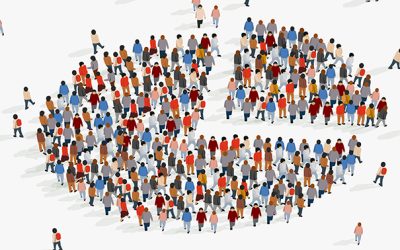 Population demographics report, pie chart composed of people. Vector illustration