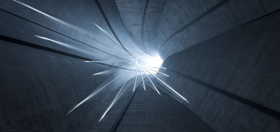 3d rendering, dark science-fiction tunnel, dark background. Computer digital background.