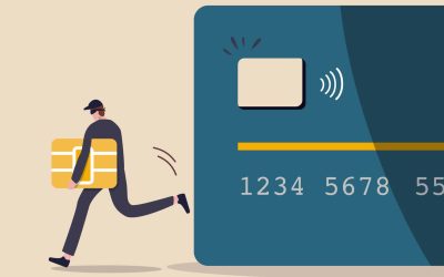 Credit card or debit card payment account fraud, hacker or criminal use phishing to steal online money, data or personal identity concept, thief in black steal smart ship from debit or credit card.