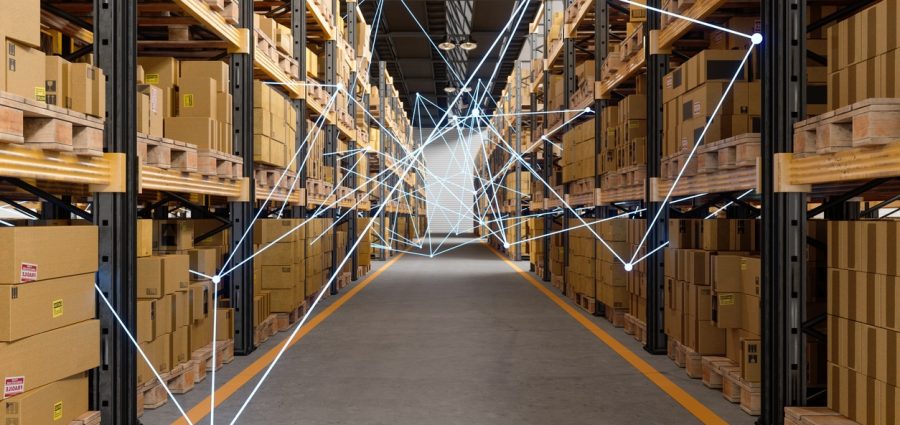 Distrubution Warehouse With Plexus. Remote Control With Mobile App And Technology Devices.