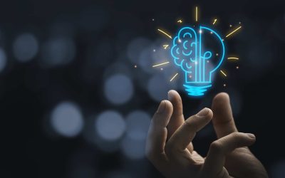 Hand holding drawing virtual lightbulb with brain on bokeh background for creative and smart thinking idea concep