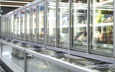 supermarket fresh food in the fridge shelves