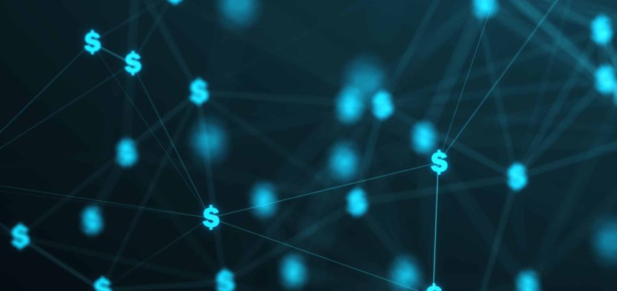 Fintech concept, dollar icons connecting in plexus, finance and economy