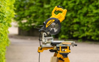 Gothenburg, Sweden - May 10 2024: DeWalt miter saw on a stand.