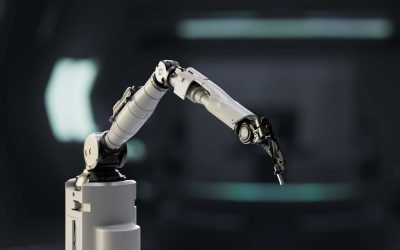 Close-up at a robotic arm's thin metal grip at its end, designed in black and white, featuring a high-precision mechanism