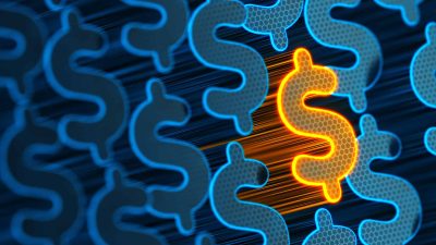 Stand out from the crowd. Yellow Unique Dollar sign. Profit and money. Financial and business 3d illustration