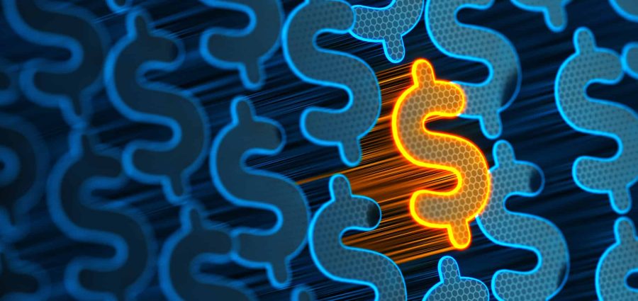 Stand out from the crowd. Yellow Unique Dollar sign. Profit and money. Financial and business 3d illustration