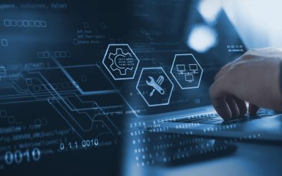 IT support, customer service concept. Computer engineer, technician coding on laptop computer connection with big data storage as backgrounds, digital technology, database, data management