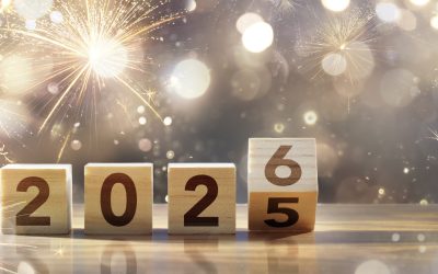 Happy New Year - Wooden Blocks And Gold Fireworks  With Abstract Bokeh Lights