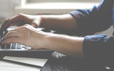 Freelancer works on a laptop in the home office. Business work on laptop